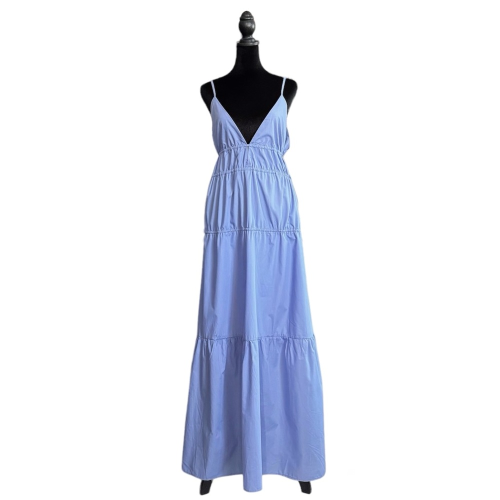 Medium Forever 21 Light Blue Plunging Poplin Maxi Dress